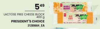 Loblaws President's choice lactose free cheese block, 400 g offer