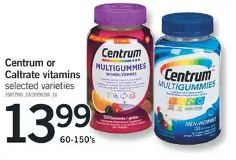 Fortinos Centrum or caltrate vitamins, 60-150's offer