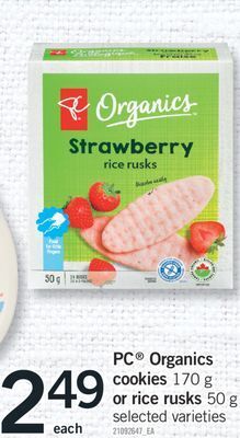 Fortinos Pc® organics cookies, 170 g or rice rusks, 50 g offer