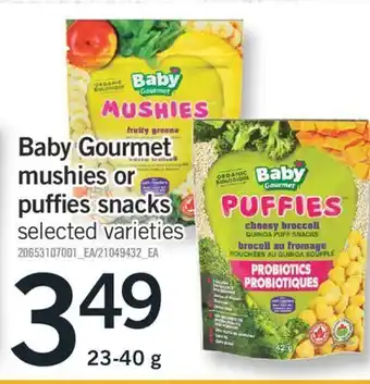 Fortinos Baby gourmet mushies or or puffies snacks, 23-40 g offer