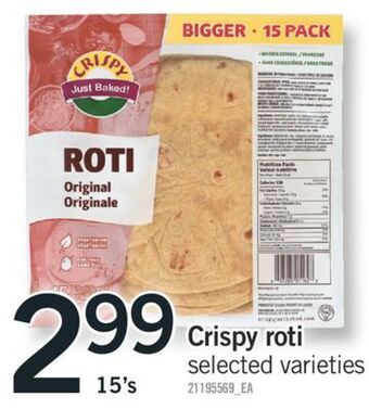 Fortinos Crispy roti, 15's offer