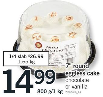 Fortinos 7" round eggless cake, 800 g/1 kg offer