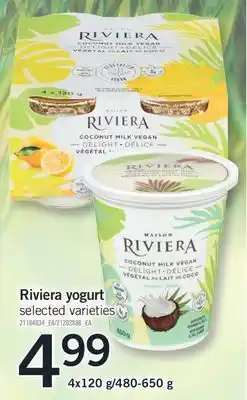 Fortinos Riviera yogurt, 4x120 g/480-650 g offer