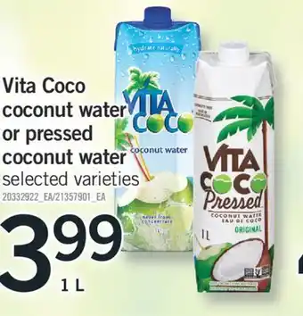Fortinos Vita coco coconut water or pressed coconut water, 1 l offer