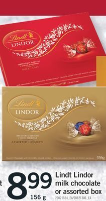 Fortinos Lindt lindor milk chocolate or assorted box, 156 g offer