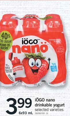 Fortinos Iögo nano drinkable yogurt, 6x93 ml offer