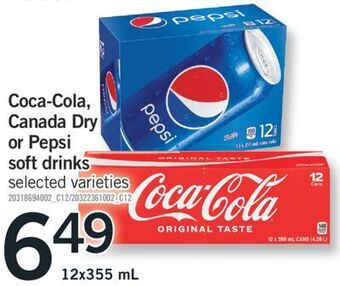 Fortinos Coca-cola, canada dry or pepsi soft drinks, 12x355 ml offer