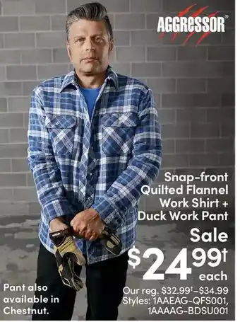 Mark's Snap-front quilted flannel work shirt+ duck work pant offer