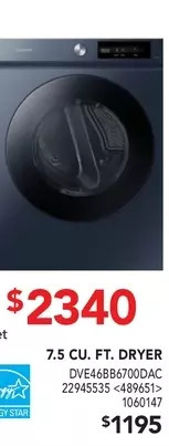 Lowe's 7.5 cu. ft. dryer offer