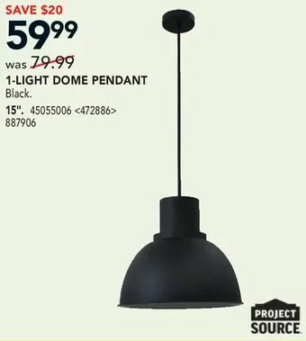 Lowe's Project source 1-light dome pendant offer