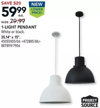 Lowe's Project source 1-light pendant offer