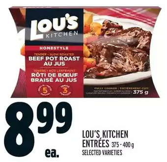 Metro Lou's kitchen entrees offer