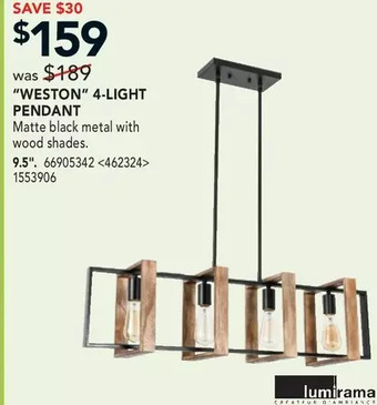 RONA Lumirama "weston" 4-light pendant 9.5" offer