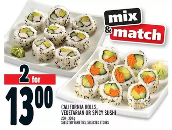 Metro California rolls, vegetarian or spicy sushi offer