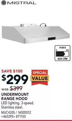 RONA Undermount range hood offer