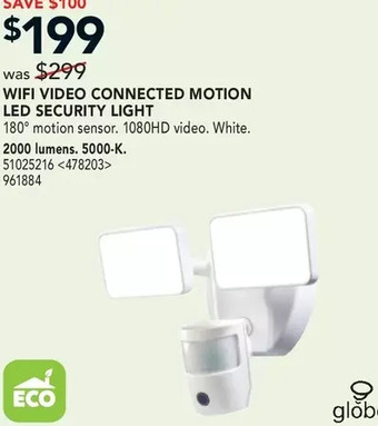 RONA Globe wifi video connected motion led security light offer