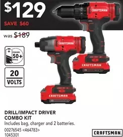 RONA Craftsman drill/impact driver combo kit offer