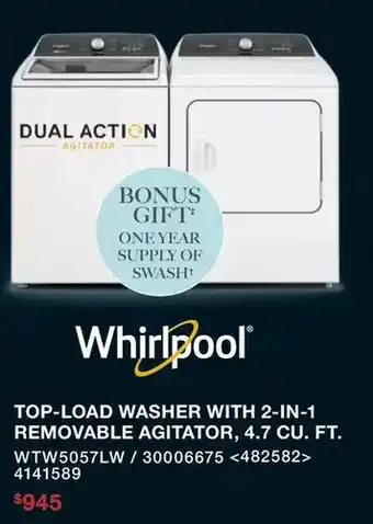 RONA Whirlpool top-load washer with 2-in-1 removable agitator offer