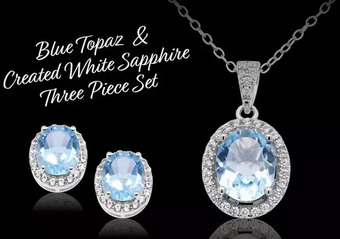 Charm Diamond Sterling silver blue topaz & created white sapphire 3 piece set offer