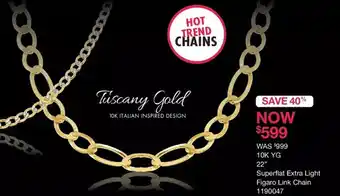 Charm Diamond 10k yellow gold 4.35mm 22" superflat figaro chain offer