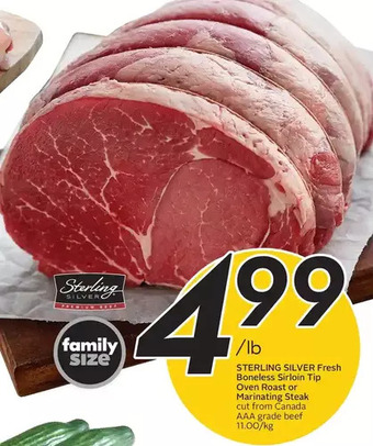 Sobeys Sterling silver fresh boneless inside round oven roast or marinating steak offer