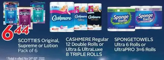 Sobeys Scotties original, supreme or lotion, purex or ultra & ultraluxe, spongetowels ultra or ultrapro offer