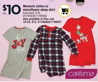 Giant Tiger Carisma women's cotton or microfleece sleep shirt offer