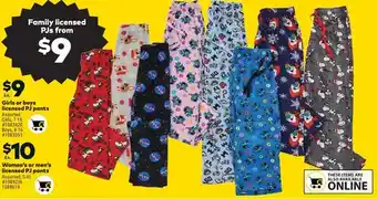 Giant Tiger Girls or boys licensed pj pants offer