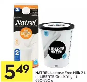 Foodland Natrel lactose free milk or liberté greek yogurt offer