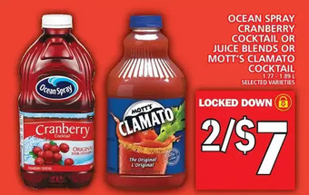 Food Basics Ocean spray cranberry cocktail or juice blends or mott's clamato cocktail offer