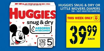 Food Basics Huggies snug & dry or little movers diapers offer