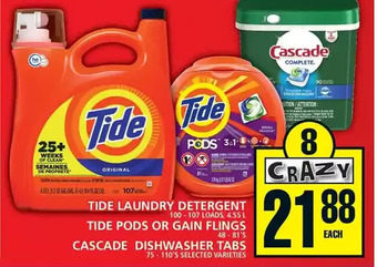 Food Basics Tide laundry detergent | tide pods or gain flings | cascade dishwasher tabs offer