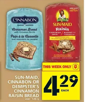 Food Basics Sun-maid, cinnabon or dempster's cinnamon raisin bread offer
