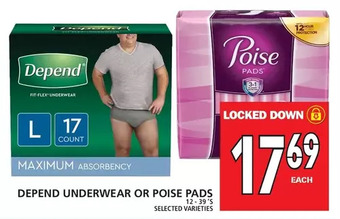 Food Basics Depend underwear or poise pads offer