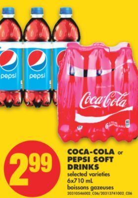 No Frills Coca-cola or pepsi soft drinks, 6x710 ml offer