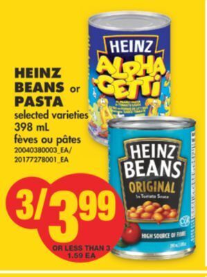 No Frills Heinz beans or pasta, 398 ml offer