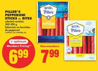No Frills Piller's pepperoni sticks or bites, 300-500 g offer
