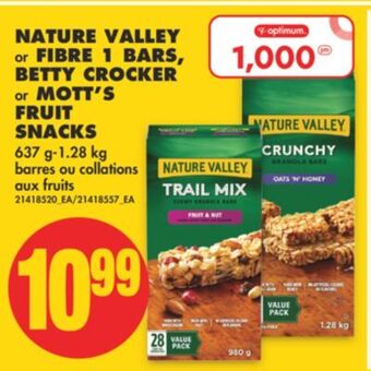 No Frills Nature valley or fibre 1 bars, betty crocker or mott's fruit snacks, 637 g-1.28 kg offer