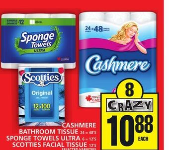 Food Basics Cashmere bathroom tissue or sponge towels ultra or scotties facial tissue offer