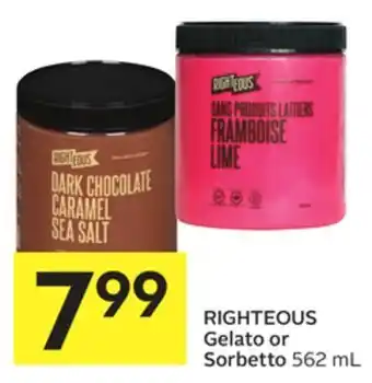 Foodland Righteous gelato or sorbetto 562 ml offer