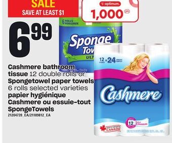Independent Grocer Cashmere bathroom tissue, 12 double rolls or spongetowel paper towels, 6 rolls offer