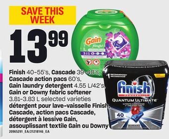 Independent Grocer Finish, 40-55's, cascade, 39-48's, cascade action pacs, 60's, gain laundry detergent, 4.55 l/42's, gain or downy fabric softe offer