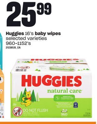 Independent Grocer Huggies 16's baby wipes 960-1152's offer