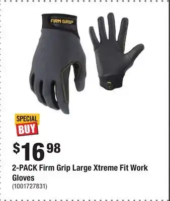 Home Depot 2-pack firm grip large xtreme fit work gloves offer