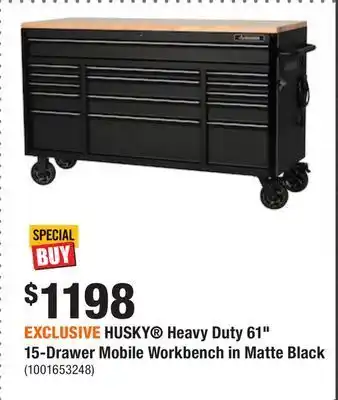 Home Depot Exclusive husky® heavy duty 61" 15-drawer mobile workbench in matte black offer