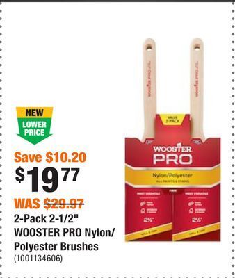 Home Depot 2-pack 2-1/2" wooster pro nylon/polyester brushes offer