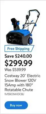 Walmart Costway 20" electric snow blower 120v 15amp with 180° rotatable chute offer