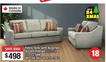 Fabric sofa with assorted accent pillows