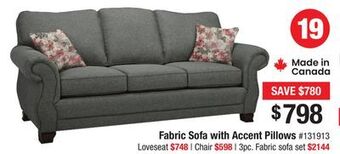 Bad Boy Superstore Fabric sofa with accent pillows offer