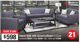 Bad Boy Superstore Fabric sofa with accent pillows offer